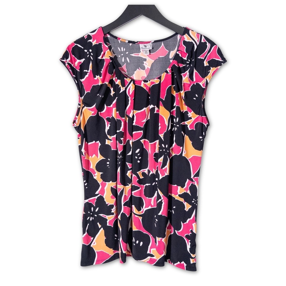 Worthington Floral Blouse Women XL Career Office Colorful Mod Business Casual